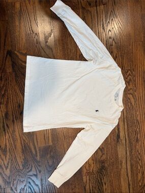 Boys size 14-16 Ralph Lauren Long-Sleeve Crewneck Shirt - White with Navy Logo